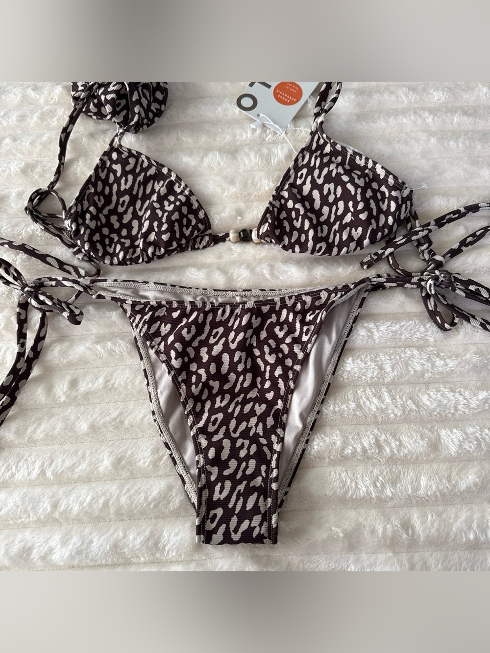 NWT WILO The Label Leopard Print String Bikini Set XS Brown Animal Print